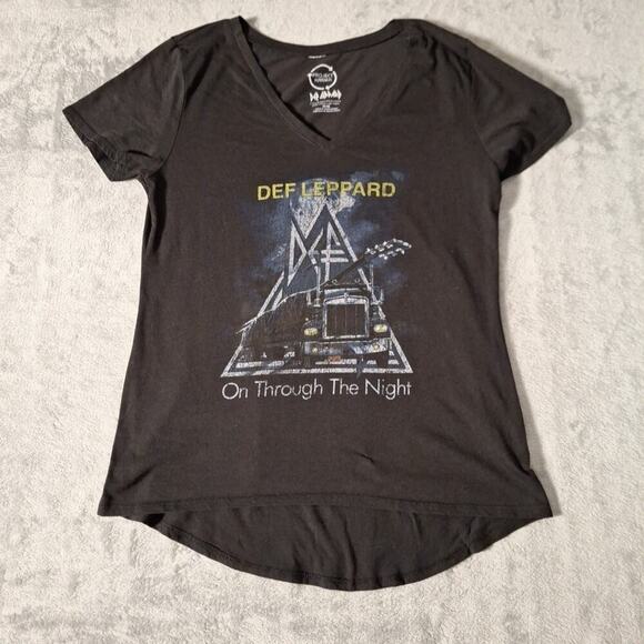 Def Leppard Women's V Neck T-Shirt Black Cotton Size Medium "Through The Night" - Picture 1 of 6